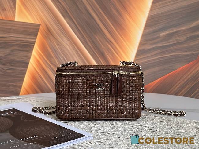 Colestore Chanel Classic Long Vanity with Chain   Braided Raffia & Gold-Tone Metal  Brown 9.5 x 17 x 8cm - 1