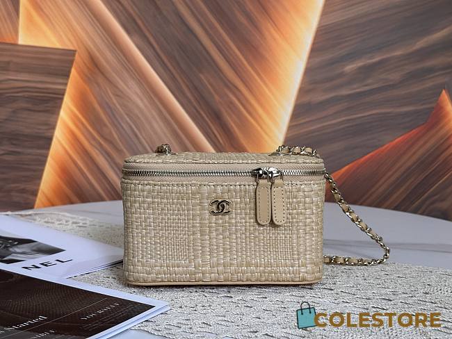Colestore Chanel Classic Long Vanity with Chain   Braided Raffia & Gold-Tone Metal  Beige 9.5 x 17 x 8cm - 1