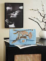 Colestore Chanel 2026 Métiers d’art   Classic 11.12 Handbag   Embroidered Denim, Glass Beads, Strass & Gold-Tone Metal  Blue, Gold & Green  15.5 x 25.5 x 6.5cm - 1