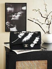 Colestore Chanel Classic Flap Bag Embroidered Feather Tweed / Wool Black White 15.5 x 25.5 x 6.5cm - 1