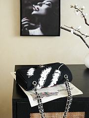 Colestore Chanel Classic Flap Bag Embroidered Feather Tweed / Wool Black White 15.5 x 25.5 x 6.5cm - 4