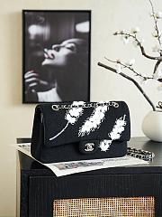 Colestore Chanel Classic Flap Bag Embroidered Feather Tweed / Wool Black White 15.5 x 25.5 x 6.5cm - 3