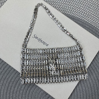 Colestore YSL EVENING bag in crystals Mirror Silver-toned Hardware 18 x 7.5 x 2.5 cm