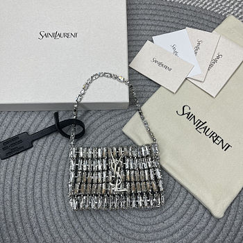 Colestore YSL Micro EVENING bag in crystals Mirror Silver-toned Hardware  11.5 x 8.5 x 2.5 cm