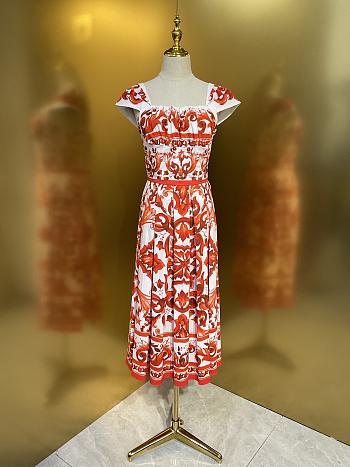 Colestore Dolce & Gabbana Majolica-Print Poplin Dress Multi-colored Draped cups