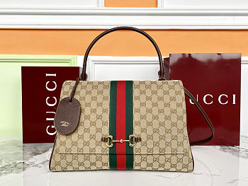 Colestore Gucci Paparazzo Large top Handle Bag Sand and Brown GG canvas 37 x 29 x 13 cm