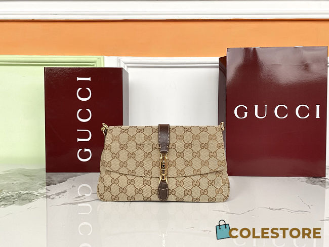 Colestore Gucci Aperitivo medium shoulder bag Sand and dark brown GG canvas 26 x 14.5 x 3.5 cm - 1