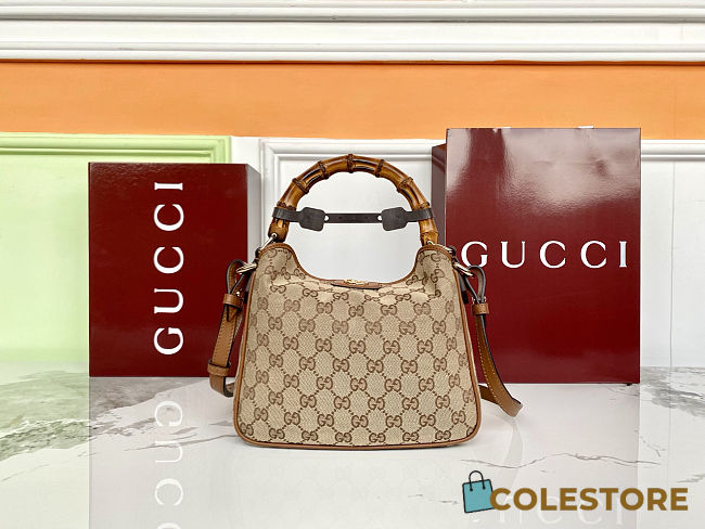 Colestore Gucci Diana Small Shoulder Bag Beige and dark brown GG canvas 24 x 15 x 5 cm - 1
