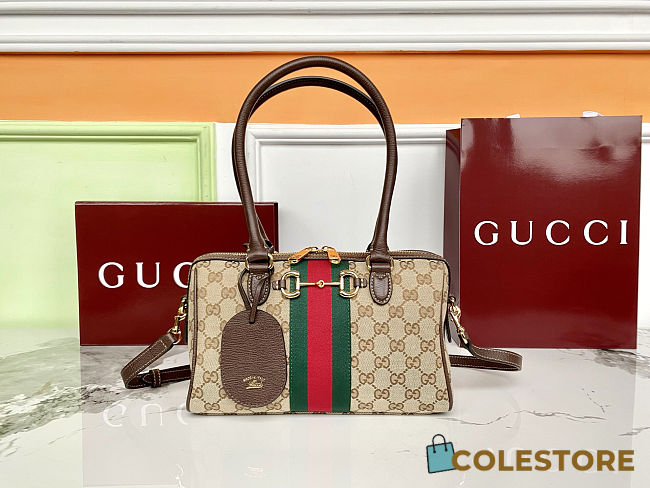 Colestore gucci Borsetto Medium Boston Bag Sand and dark brown GG canvas 28 x 15 x 10 cm - 1