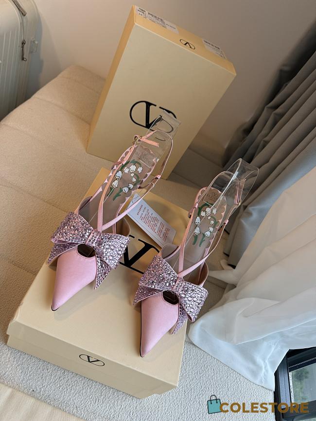 Colestore VALENTINO GARAVANI 85mm Bowow Embellished Satin Slingback Pumps Rose - 1