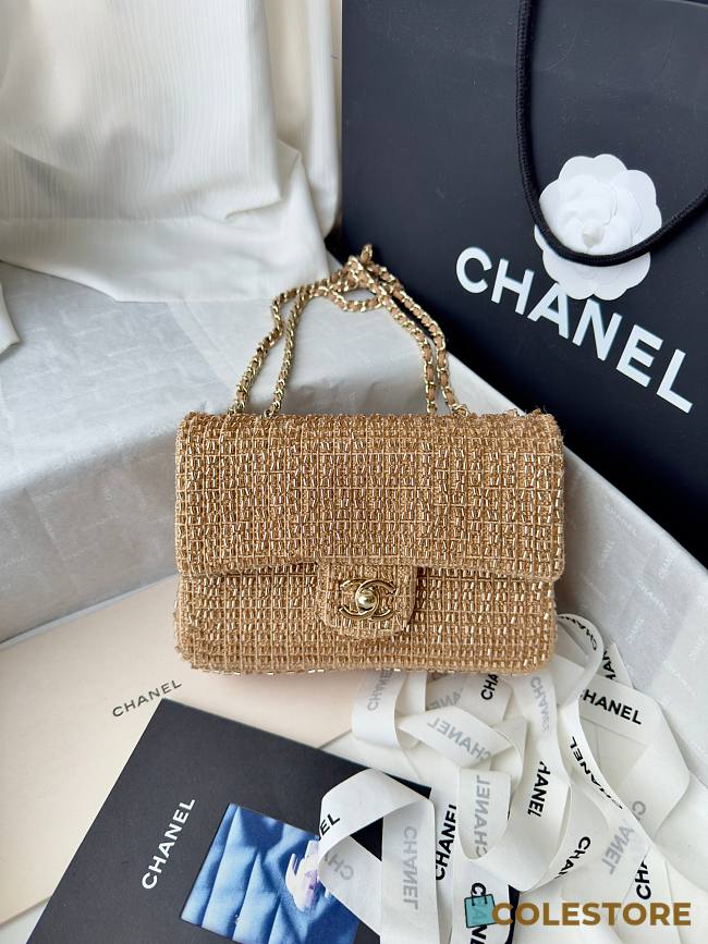 Colestore Chanel Evening Bag   Knit, Pearls & Gold-Tone Metal  Gold 21x14x8cm - 1