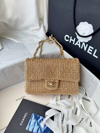 Colestore Chanel Evening Bag   Knit, Pearls & Gold-Tone Metal  Gold 21x14x8cm