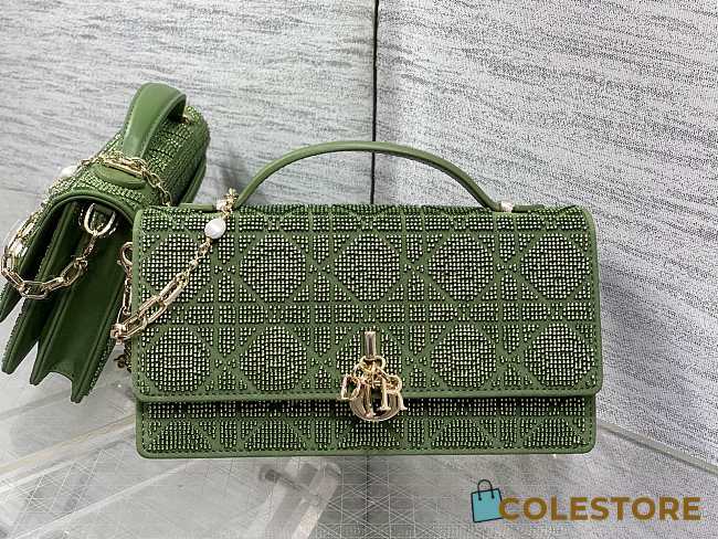 Colestore Dior Or My Dior Mini Bag Green Microbead-Embroidered Cotton with Cannage Motif 21 x 11.5 x 4.5 cm - 1