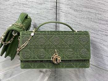 Colestore Dior Or My Dior Mini Bag Green Microbead-Embroidered Cotton with Cannage Motif 21 x 11.5 x 4.5 cm