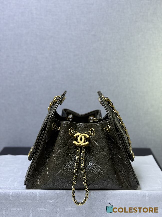 Colestore Chanel 25 Mini Handbag Grained Calfskin & Gold-Tone Metal Dark Olive 20x22x12.5cm - 1