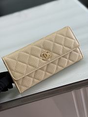 Colestore Chanel Long Flap Wallet in Shiny Grained Calfskin & Gold-Tone Metal Beige 19 x 3 x 10cm - 1