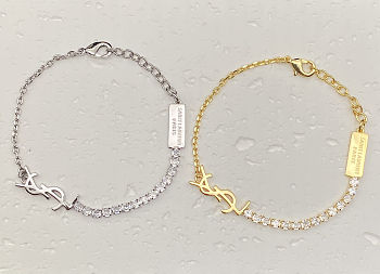 Colestore YSL Saint Laurent Cassandre Charm Bracelet In Metal And Rhinestone