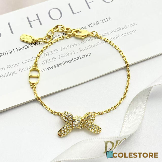 Colestore Dior Delicate Bow Bracelet Gold-Finish Metal and Crystals - 1