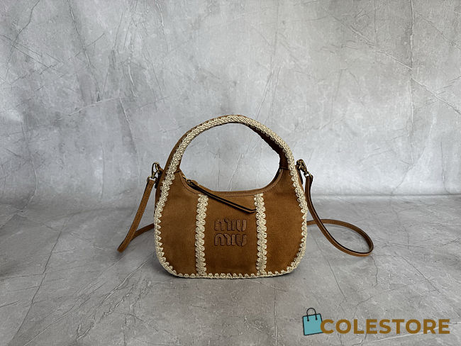 Colestore Miu Miu Wander Small Crochet Suede Bag Brown 20 x 6 x 17 cm - 1