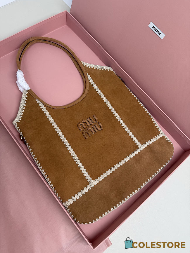 Colestore Miu Miu Ivy Suede And Crochet Bag Brown 35×40cm - 1