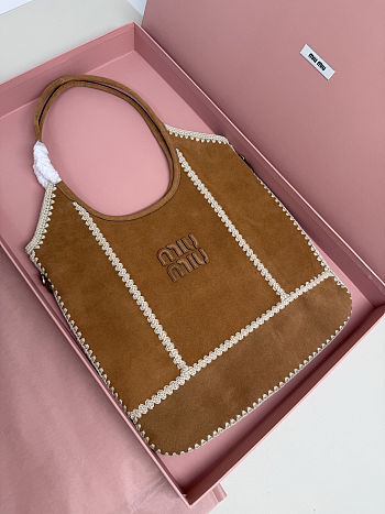 Colestore Miu Miu Ivy Suede And Crochet Bag Brown 35×40cm