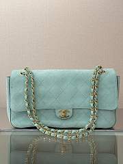 Colestore Chanel Large flap-top handbag Suede calfskin & Gold-plated metal Tiffany blue 19.5 x 32 x 10cm - 1
