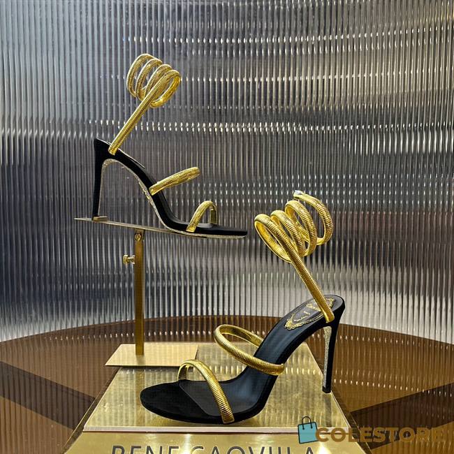 Colestore Rene Caovilla Juniper Black And Gold Sandal 105 - 1