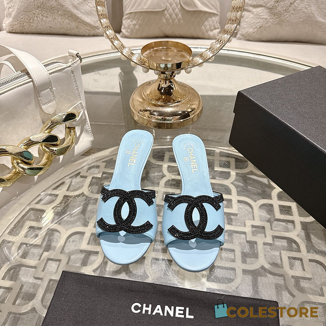 Colestore Chanel Mules   Lambskin  Baby Blue & Black - 1