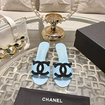 Colestore Chanel Mules   Lambskin  Baby Blue & Black