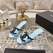 Colestore Chanel Mules   Lambskin  Baby Blue & Black - 4