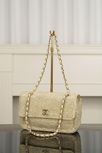 Colestore Chanel Small Coco Beach Small Flap Bag Light Gold Braided Raffia Gold Hardward 25.5x16x7cm