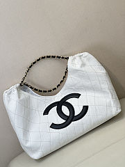 Colestore CHANEL Coco Beach 2026 Small Shopping Bag   Denim, Calfskin & Gold Metal  White & Black  20 x 43 x 17cm - 5