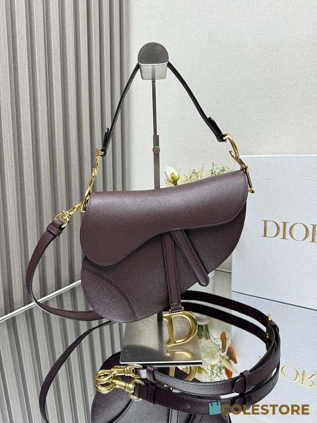 Colestore Dior Saddle Bag with Strap Deep Amaranth Grained Calfskin 25.5 x 20 x 6.5 cm  - 1