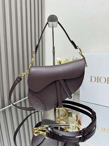 Colestore Dior Saddle Bag with Strap Deep Amaranth Grained Calfskin 25.5 x 20 x 6.5 cm 