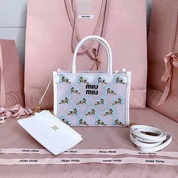 Colestore  Miu Miu White Embroidered Mesh Top-handle Bag 19.5x14x9cm