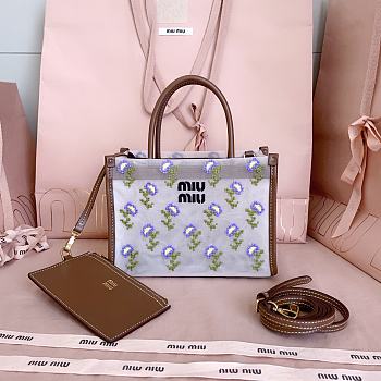 Colestore  Miu Miu Cognac Embroidered Mesh Top-handle Bag 19.5x14x9cm