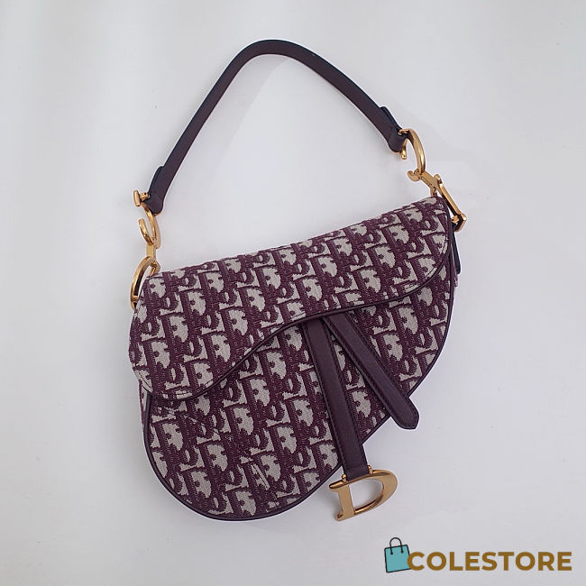Colestore Dior Saddle Bag Burgundy Oblique with Embroidered Strap 25.5x20x6.5cm - 1