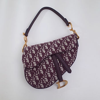Colestore Dior Saddle Bag Burgundy Oblique with Embroidered Strap 25.5x20x6.5cm