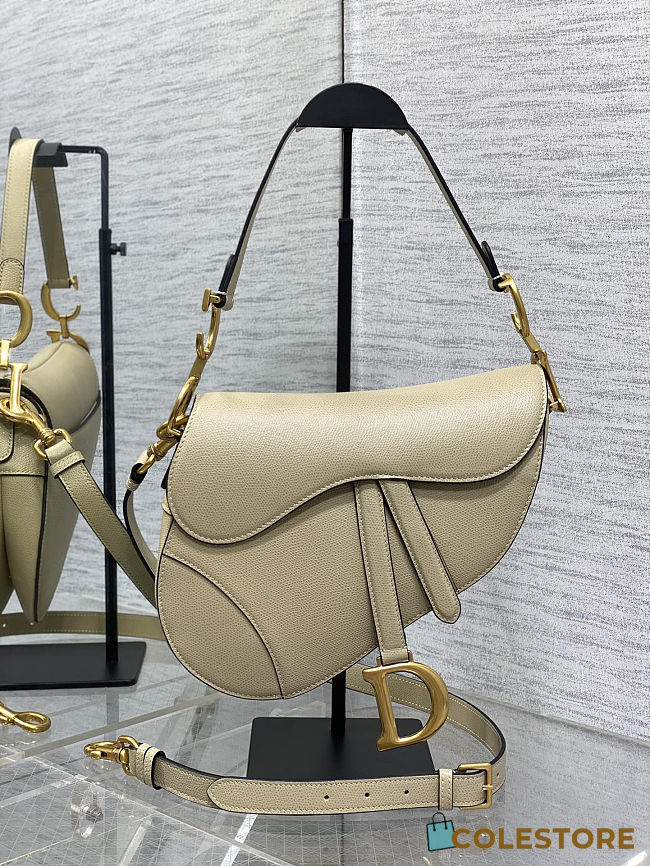 Colestore  Dior Saddle Bag with Strap Sand-Colored Grained Calfskin 24×6×18cm - 1