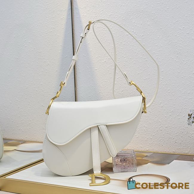 Colestore Dior Medium Soft Saddle Bag with Strap White Vintage Smooth Calfskin 24 x 20 x 7 cm - 1