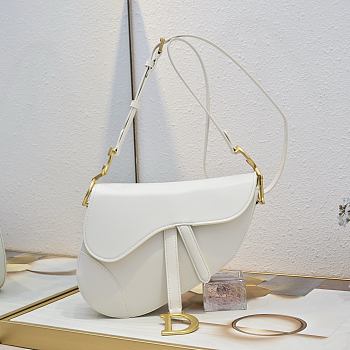 Colestore Dior Medium Soft Saddle Bag with Strap White Vintage Smooth Calfskin 24 x 20 x 7 cm