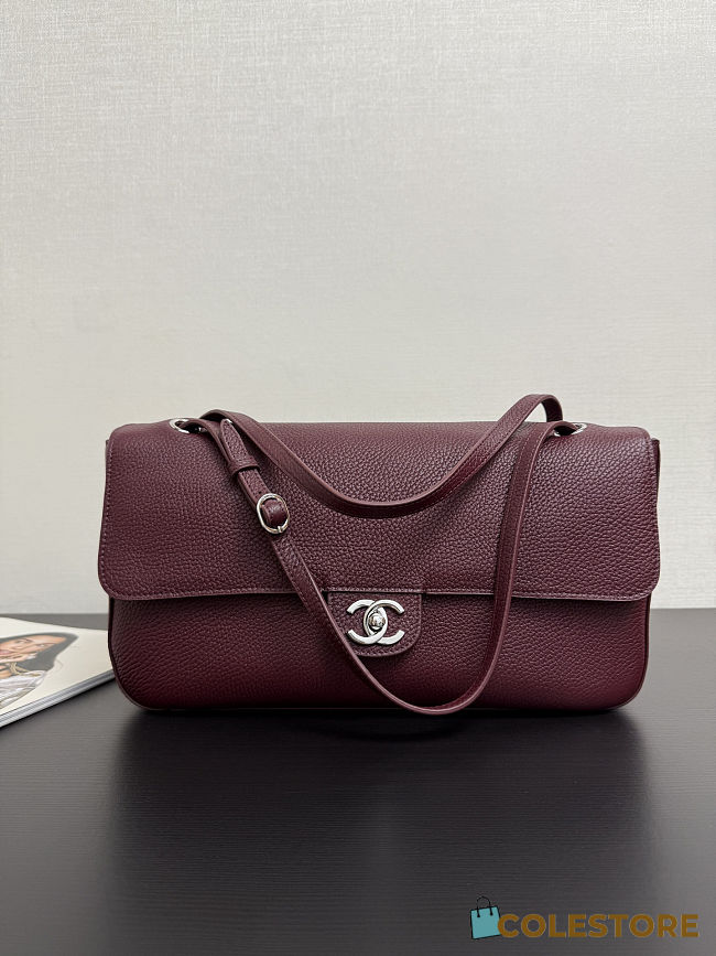Colestore Chanel Maxi Flapbag   Grained Calfskin & Silver Metal Burgundy  19.5 x 32 x 10cm - 1
