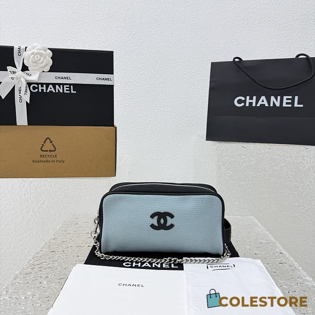 Colestore Chanel Large Zipped Pouch   Canvas, Calfskin & Silver-Tone Metal  Blue & Black 23x13x9cm - 1