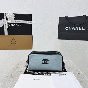 Colestore Chanel Large Zipped Pouch   Canvas, Calfskin & Silver-Tone Metal  Blue & Black 23x13x9cm