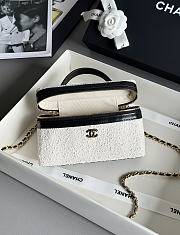 Colestore Chanel Coco Beach Top Handle Long Vanity Case with Chain Ecru Tweed and Black Calfskin Gold Hardware 17x19.5x5.5cm - 2