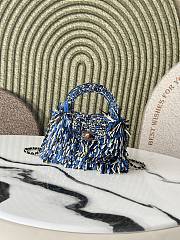 Colestore Chanel Mini Shopping Bag Raffia-Effect Fabric, Wood & Gold-Tone Metal Blue, Light Beige & Black 13 x 19 x 7cm - 1