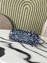 Colestore Chanel Mini Shopping Bag Raffia-Effect Fabric, Wood & Gold-Tone Metal Blue, Light Beige & Black 13 x 19 x 7cm - 4