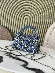 Colestore Chanel Mini Shopping Bag Raffia-Effect Fabric, Wood & Gold-Tone Metal Blue, Light Beige & Black 13 x 19 x 7cm - 2