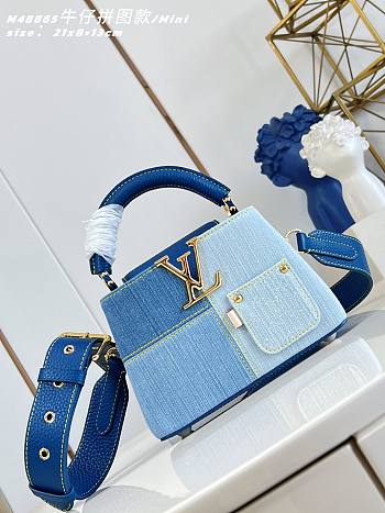 Colestore Louis Vuitton Capucines Mini Blue Denim 21 x 13 x 8 cm
