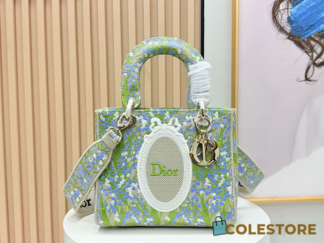 Colestore Dior Medium Lady D'Late Multicolor Lily of the Valley Embroidery with Dior Médaillon 24 × 20 × 11 cm  - 1